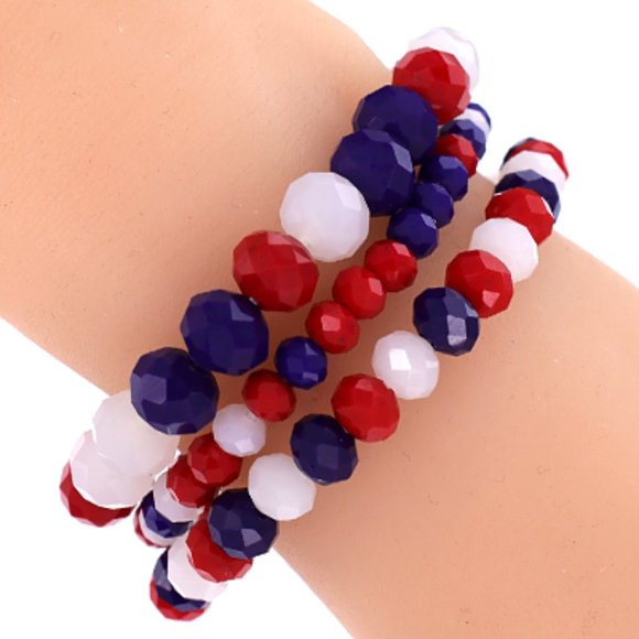 1142-3Pcs Strands Glass Bracelet-Multicolor - Picture 1 of 2